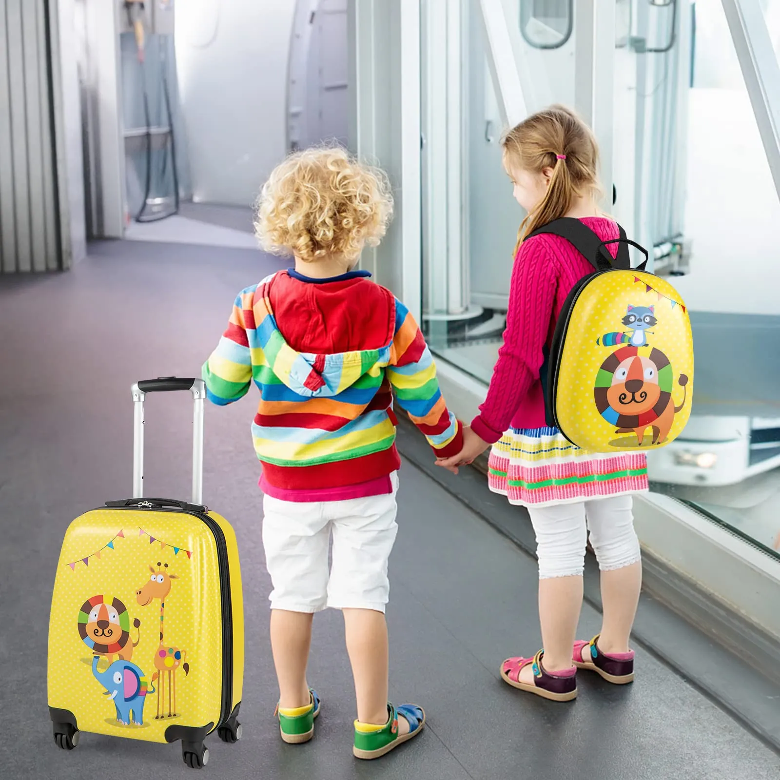 INFANS Kid Luggage Set, 12’’ Travel Backpack and 18’’ Carry on Suitcase for Children, 2 Pcs Trolley Case Gift