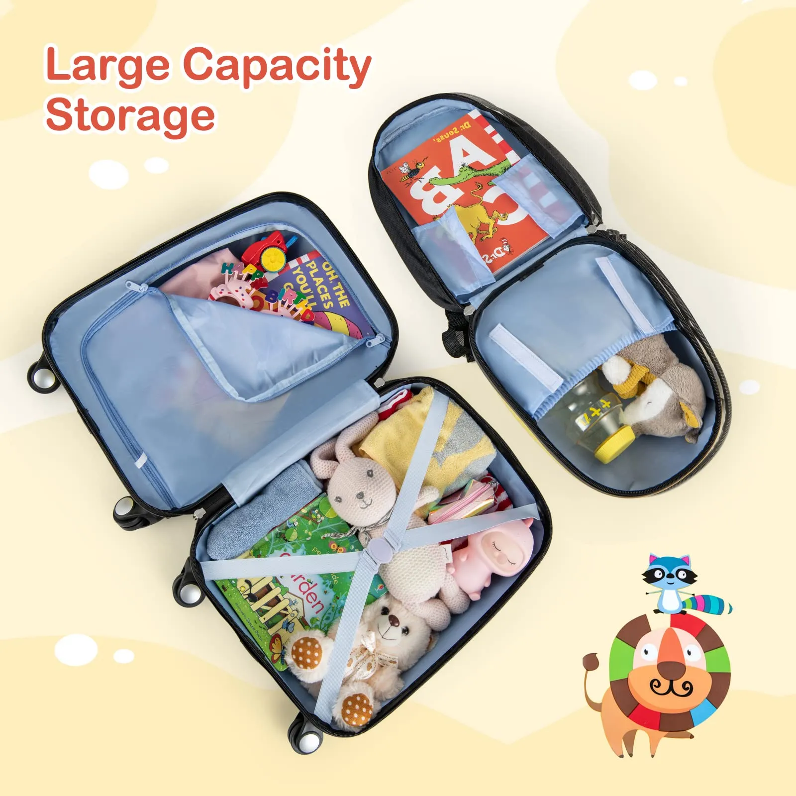 INFANS Kid Luggage Set, 12’’ Travel Backpack and 18’’ Carry on Suitcase for Children, 2 Pcs Trolley Case Gift