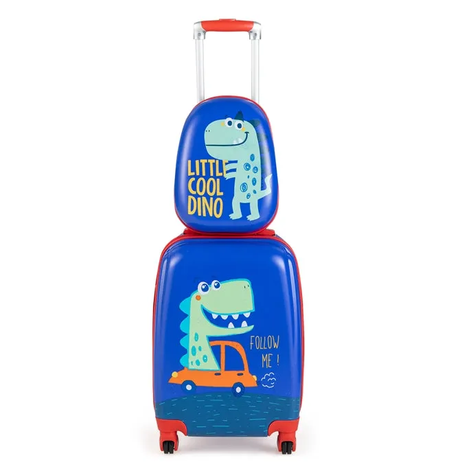 INFANS Kid Luggage Set, 12’’ Travel Backpack and 18’’ Carry on Suitcase for Children, 2 Pcs Trolley Case Gift