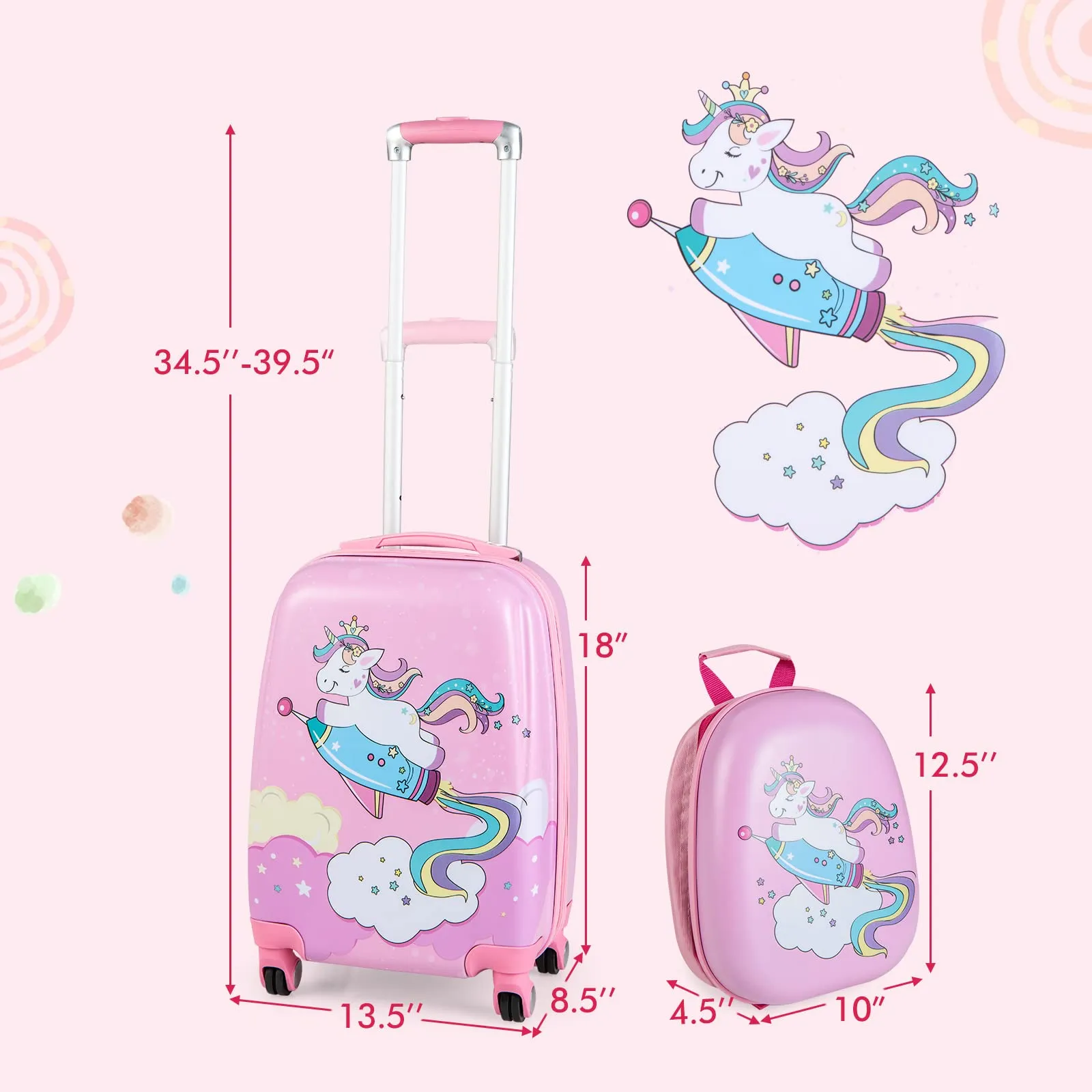 INFANS Kid Luggage Set, 12’’ Travel Backpack and 18’’ Carry on Suitcase for Children, 2 Pcs Trolley Case Gift