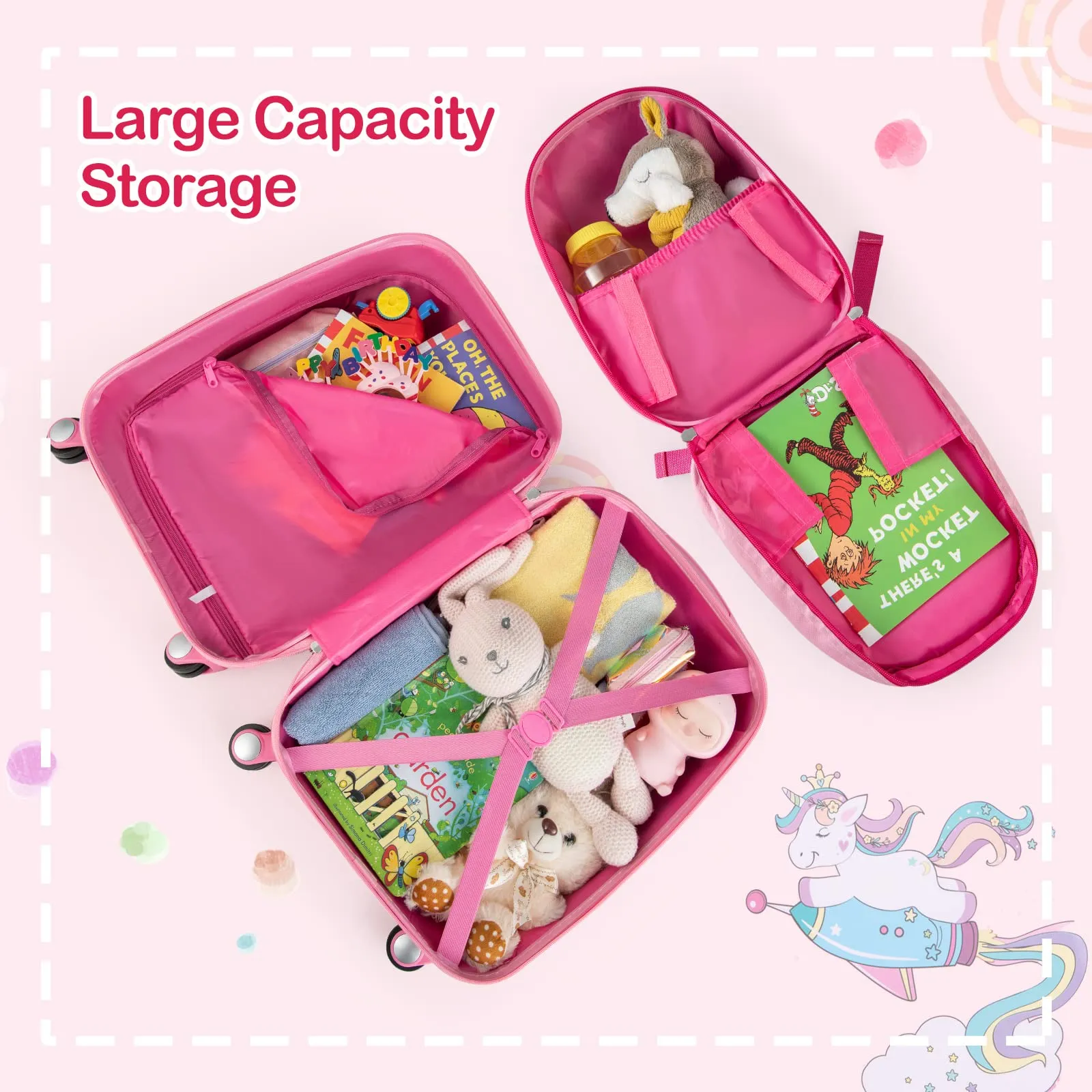 INFANS Kid Luggage Set, 12’’ Travel Backpack and 18’’ Carry on Suitcase for Children, 2 Pcs Trolley Case Gift