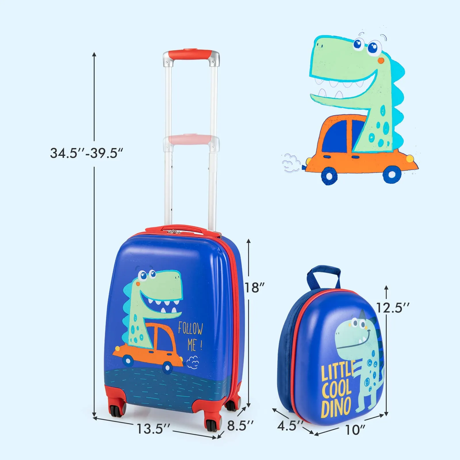 INFANS Kid Luggage Set, 12’’ Travel Backpack and 18’’ Carry on Suitcase for Children, 2 Pcs Trolley Case Gift