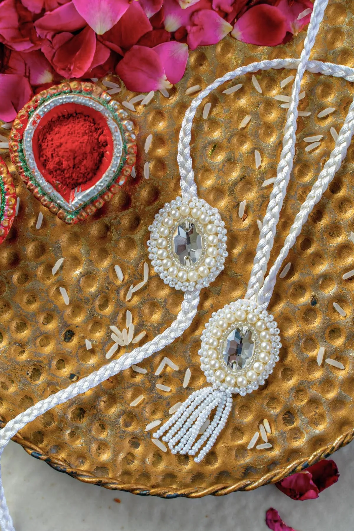 Ivory Dream Embroidered Rakhi and lumba set of 2