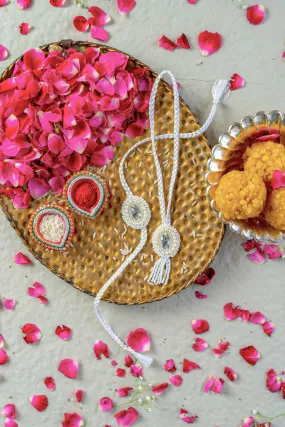 Ivory Dream Embroidered Rakhi and lumba set of 2