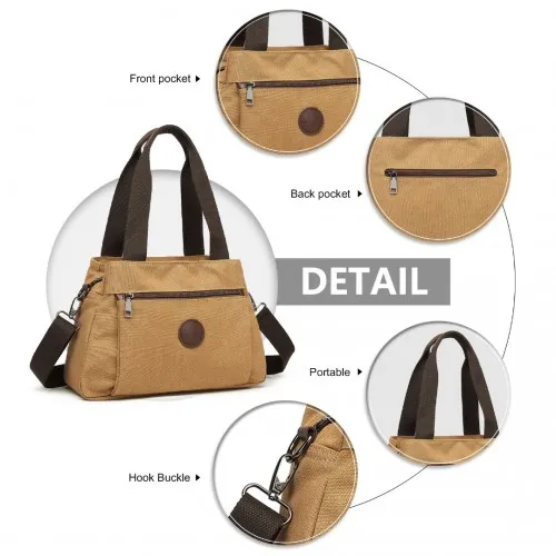 Kono Canvas Cross Body Bag - Stylish & Durable Tote | Water-Repellent Brown Bag