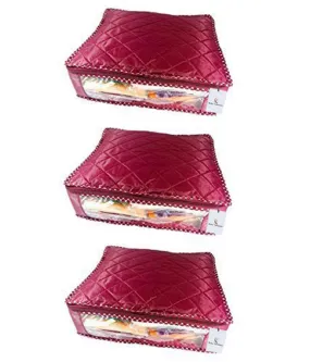 Kuber Industries Clothes Organizer For Wardrobe (Pack of 3) - Storage Organizer For Saree | Shirts | Salwaar Suit | Lehenga - Dress Organizer For Wardrobe - Saree Covers With Zip (Maroon)