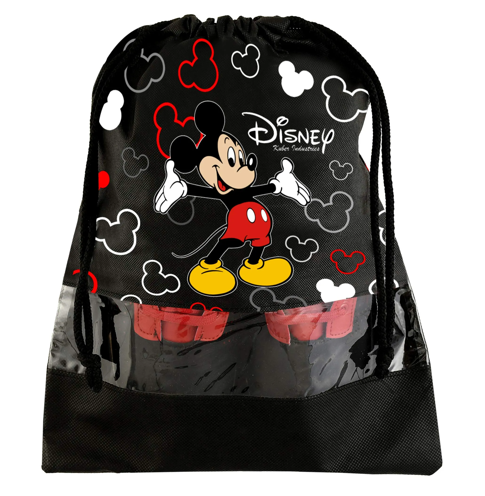 Kuber Industries Disney Mickey Print 18 Piece Non Woven Travel Shoe Cover, String Bag Organizer (Black) -HS_35_LUGGAGE17977