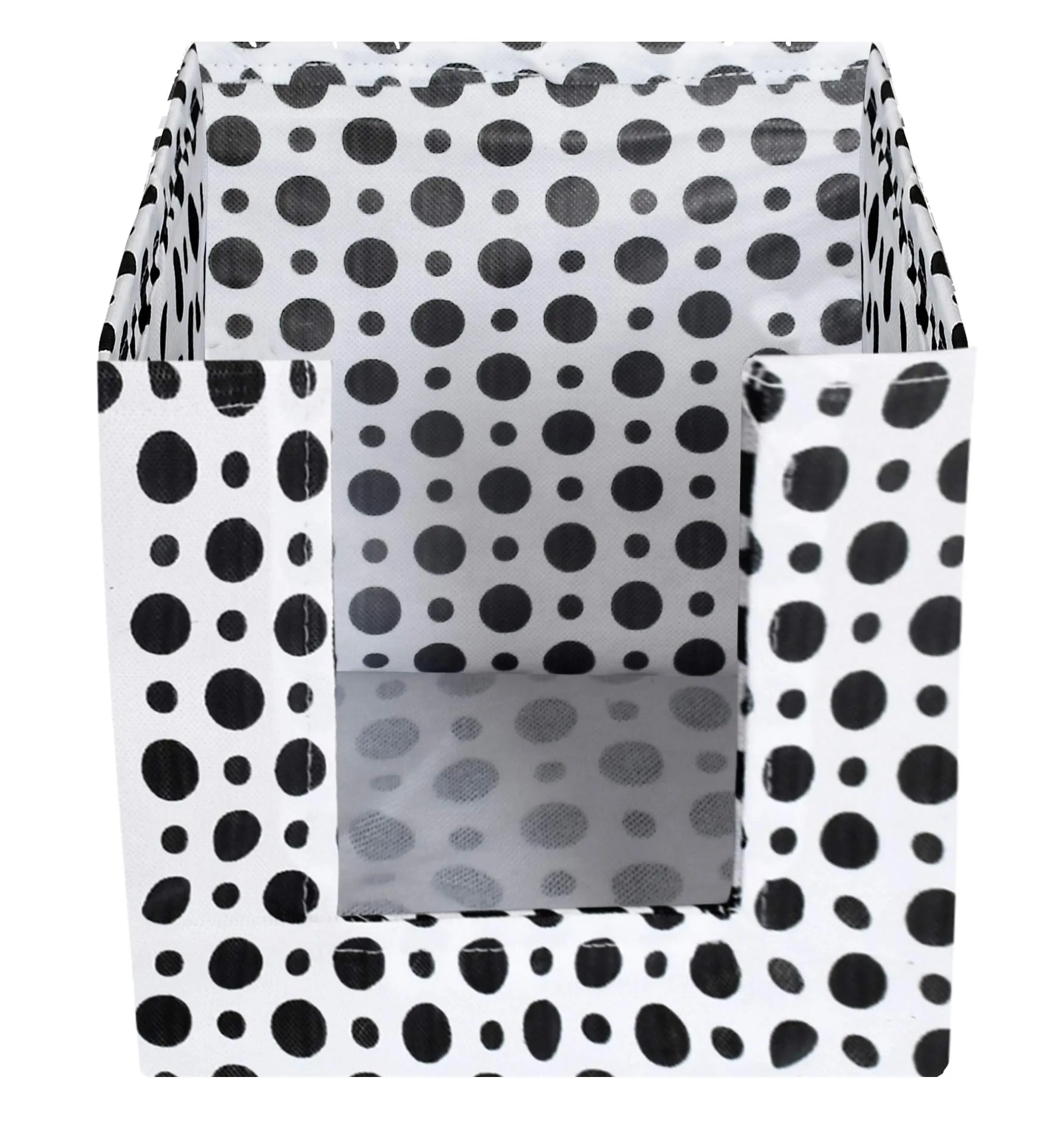 Kuber Industries Dot Print Non-Woven Fabric 2 Pieces Foldable Cloth Storage Boxes Organizer for Wardrobe With Handle (Black & White)-KUBMART16081