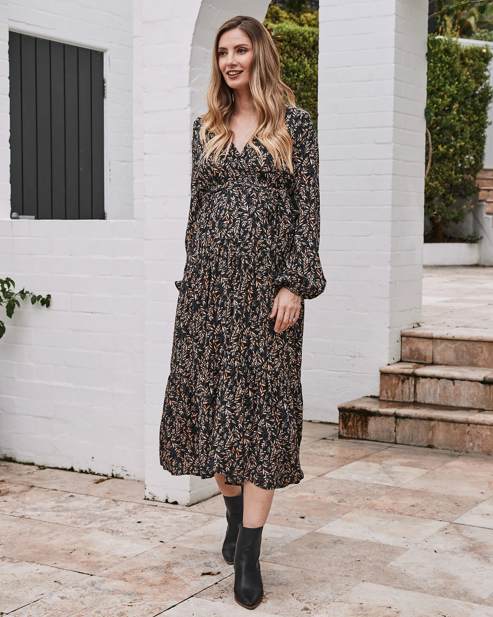 Lauren Maternity V Neck Floral Dress In Navy