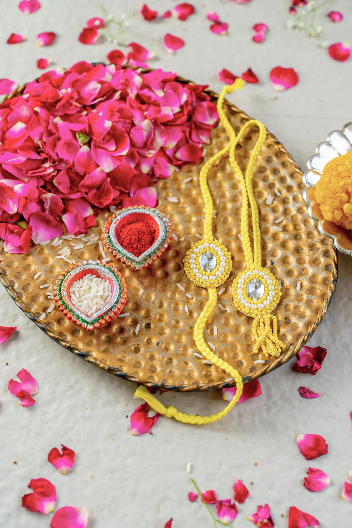 Lemon Luster Embroidered Rakhi and Lumba Set of 2