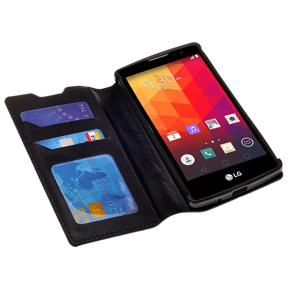 LG Volt2 Case,  LG LS751 Case, Pu Leather Magnetic Flip Fold[Kickstand] Wallet Case with ID & Card Slots for LG Volt2 - Black