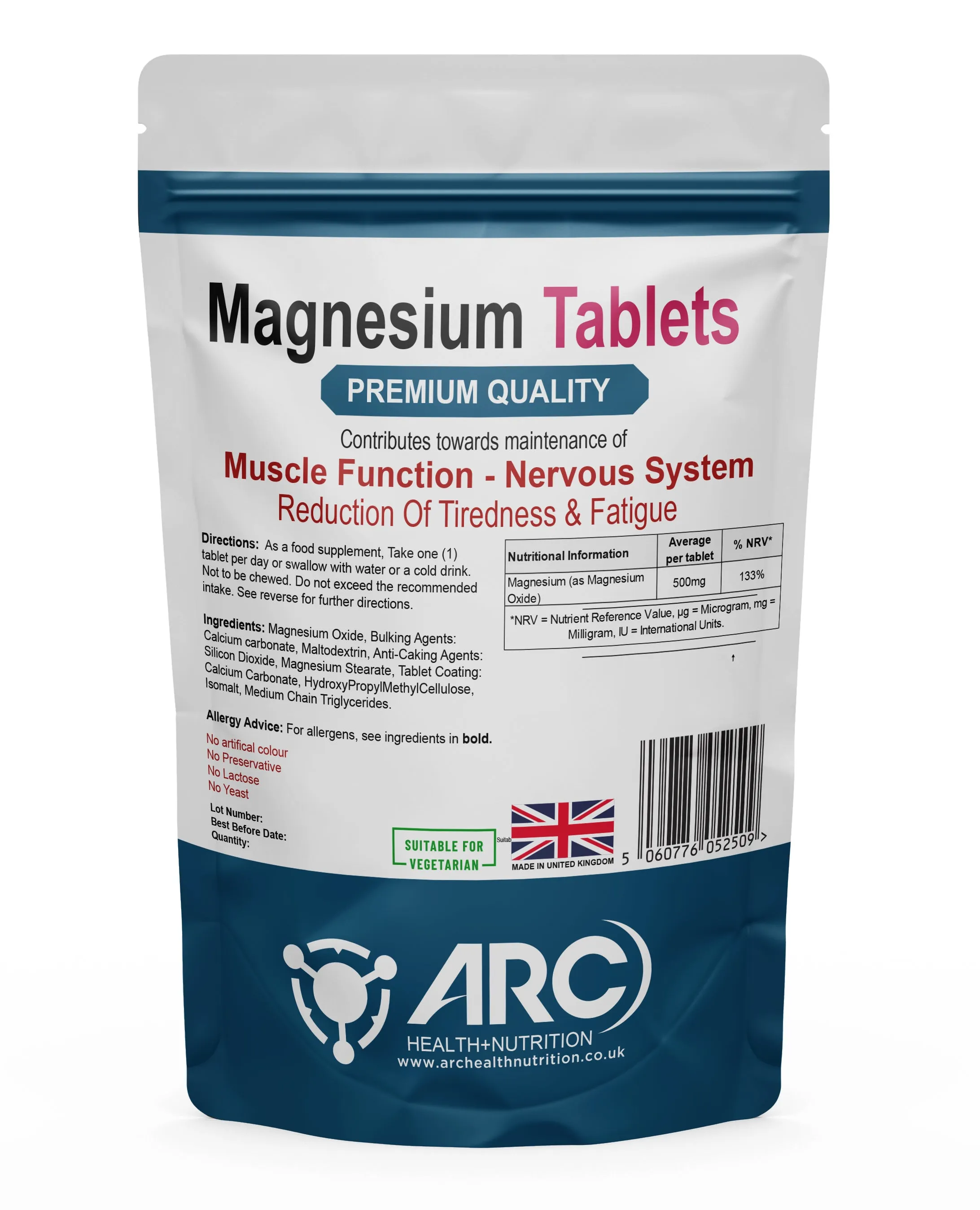 Magnesium 500mg Tablets Vegetarian & Vegan Supplement Tablets