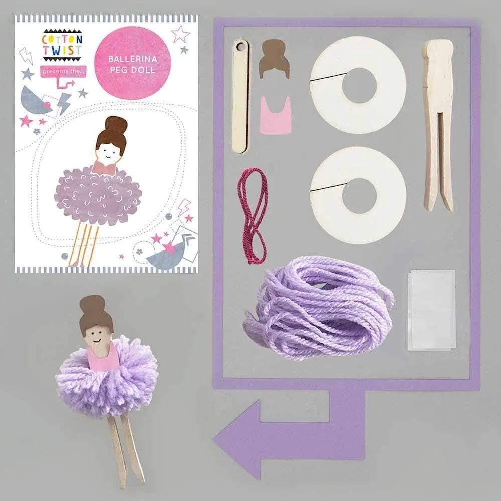 Make Your Own Pom Pom Ballerina Peg Doll Kit