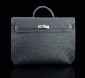 Matt Genuine Crocodile Leather Briefcase Black