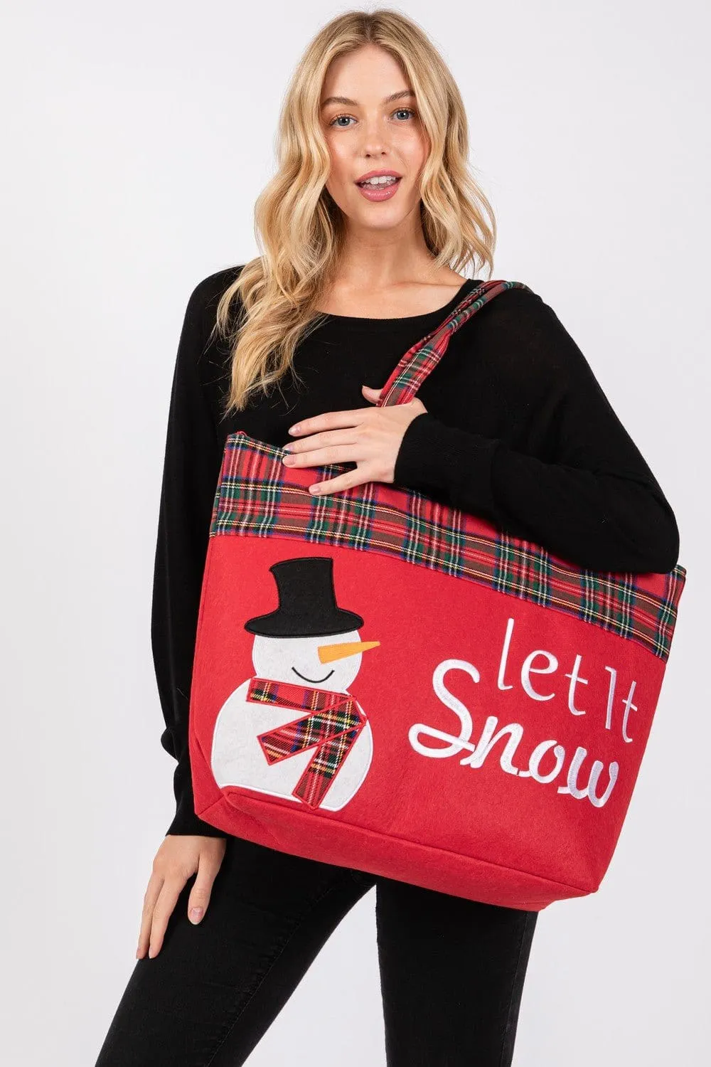 MB0262 Let it Snow Snowman Christmas Felt Tote Bag