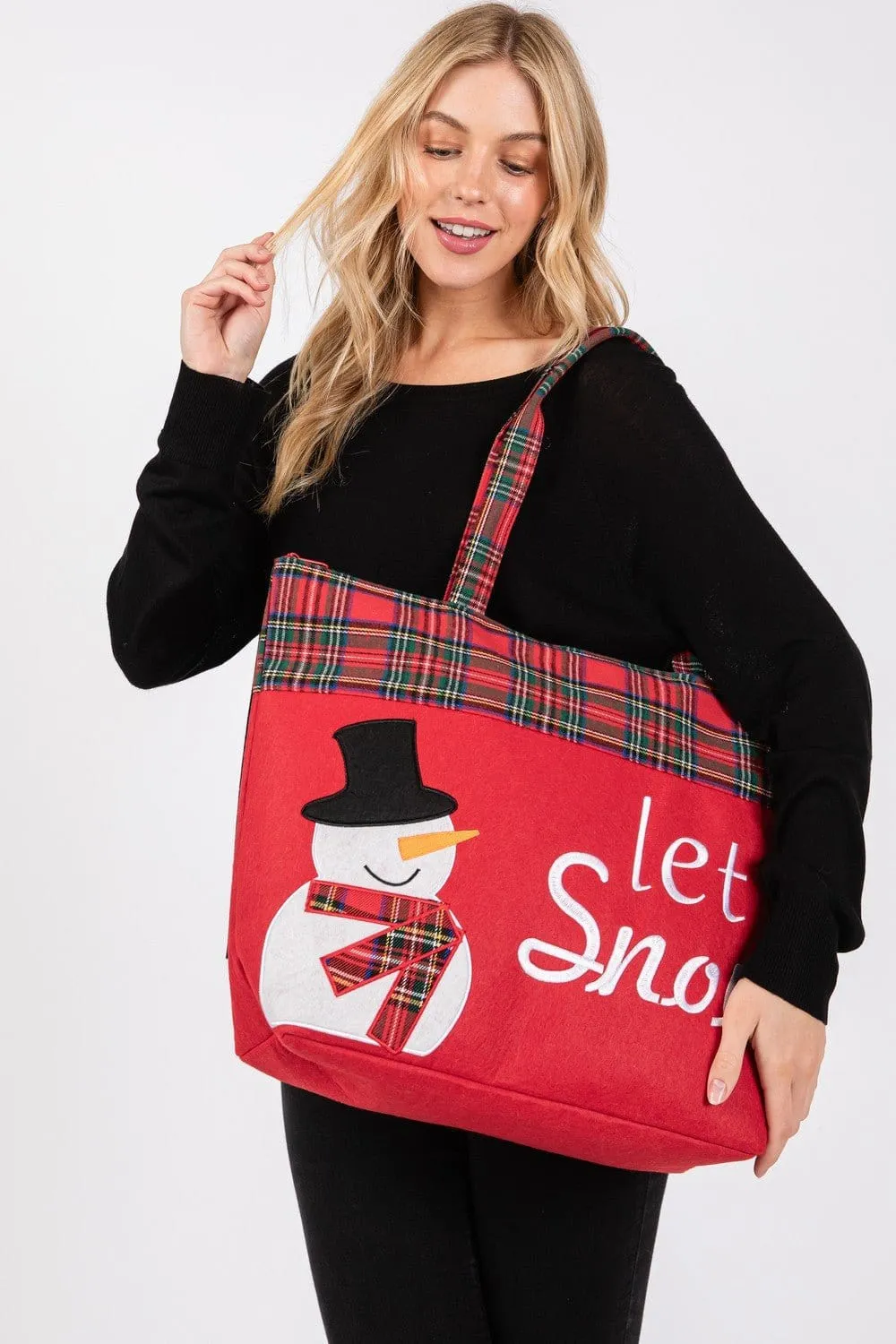 MB0262 Let it Snow Snowman Christmas Felt Tote Bag