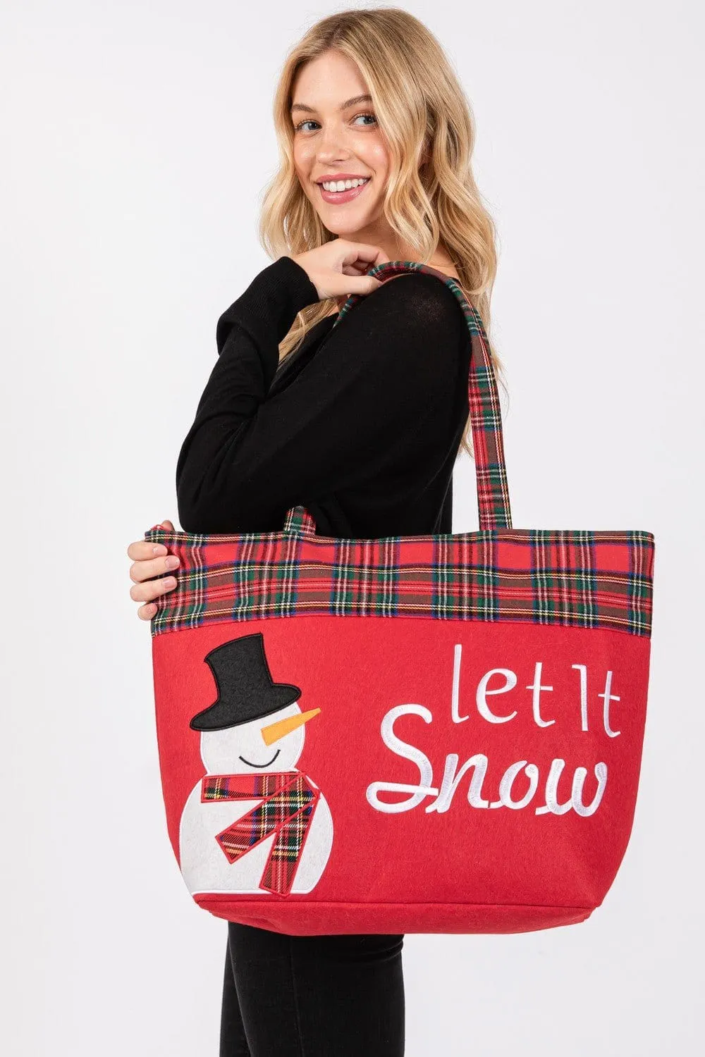 MB0262 Let it Snow Snowman Christmas Felt Tote Bag