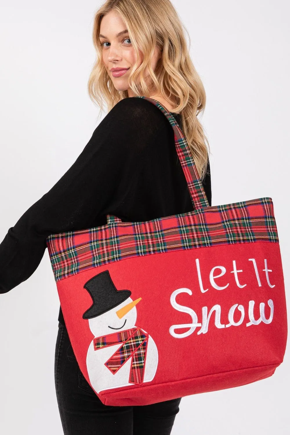 MB0262 Let it Snow Snowman Christmas Felt Tote Bag