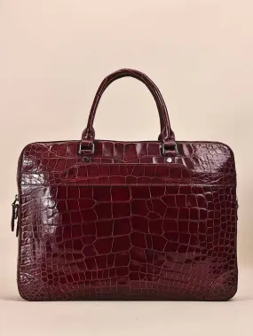 Men Genuine Crocodile Leather  Briefcase Wine Red