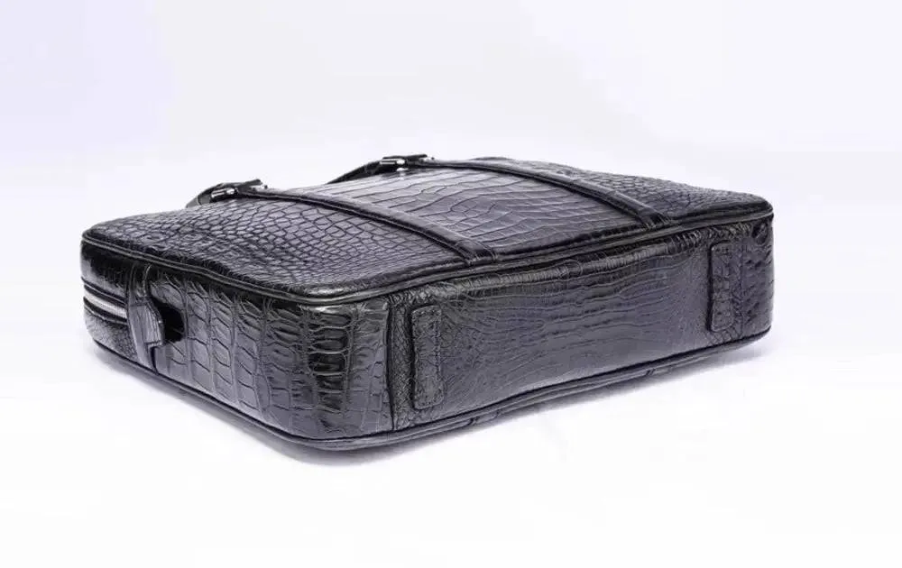 Men's Black Briefcase Genuine Crocodile Leather