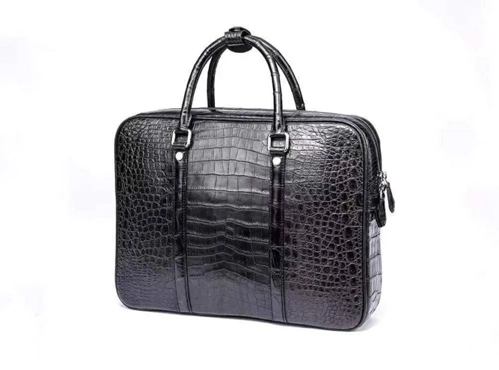 Men's Black Briefcase Genuine Crocodile Leather