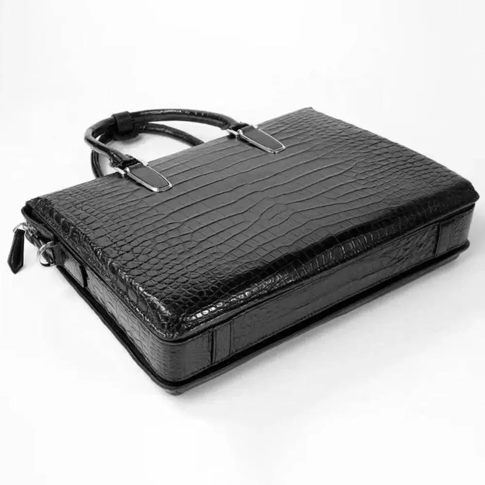 Men's Genuine Crocodile Leather Briefcase Black