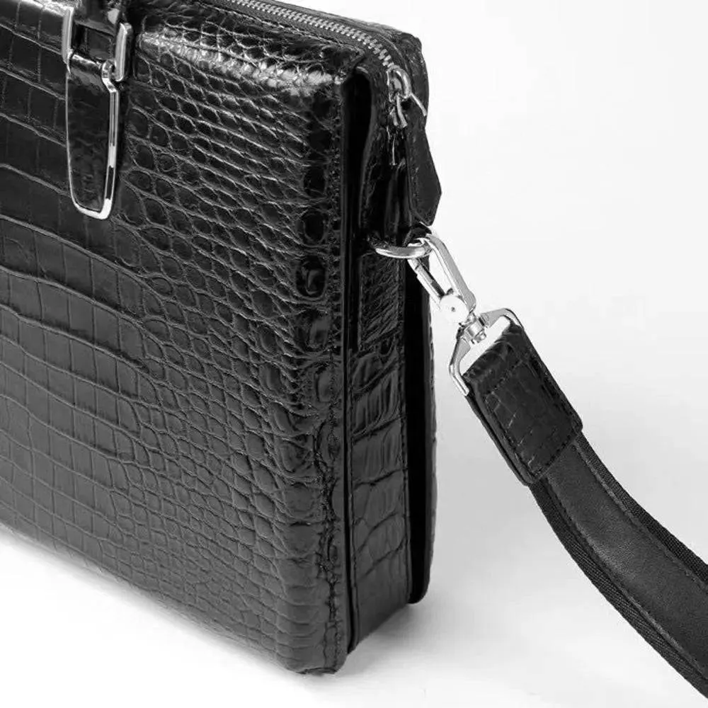 Men's Genuine Crocodile Leather Briefcase Black