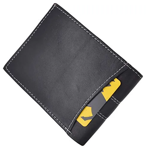 Mens Leather Multi Card Bifold with Double Flip-up 4 ID Windows Black