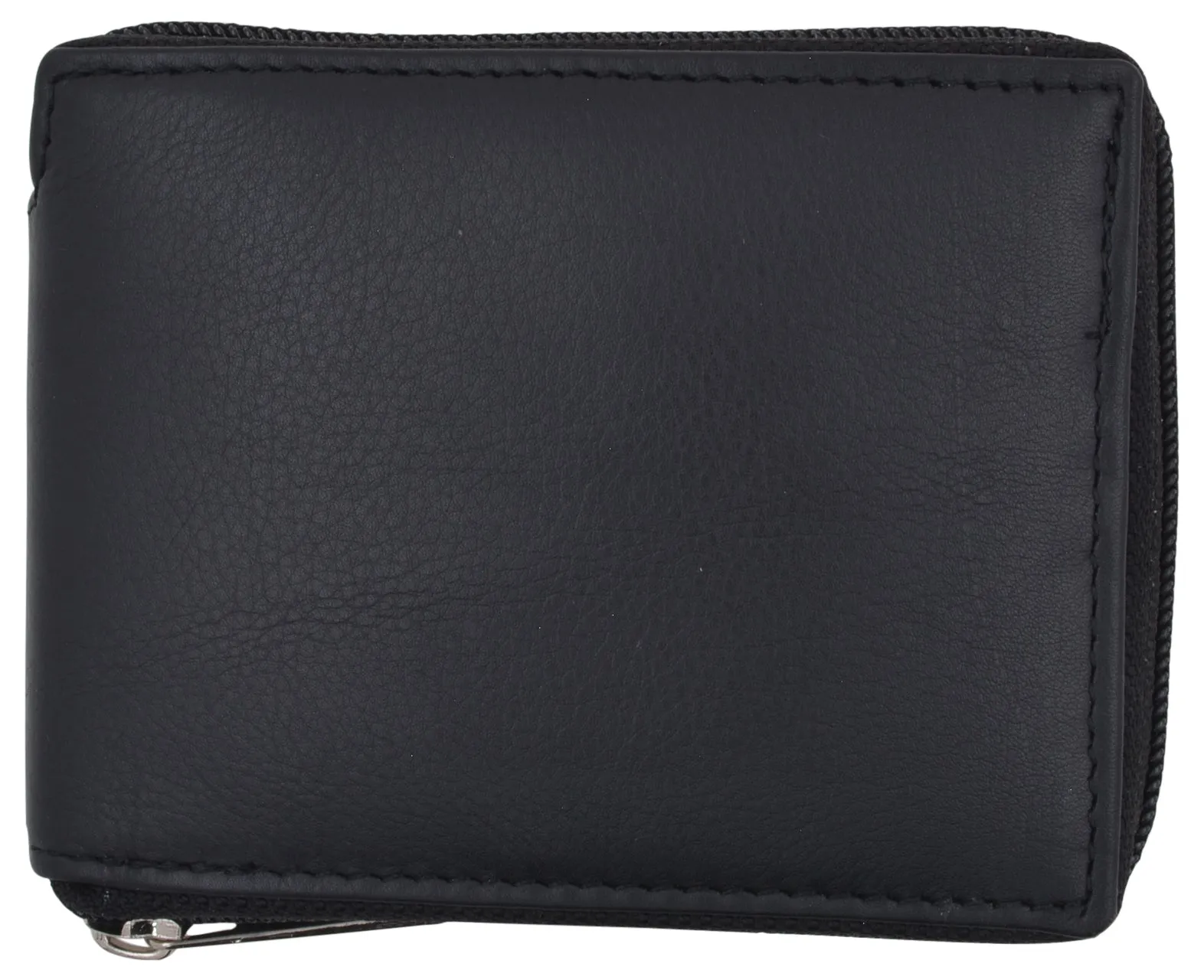 Men's Zipper RFID Blocking Premium Leather Zip-Around Credit Card ID Bifold Black Wallet Box