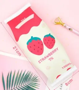 Milk Box Strawberry pencil bag case Kawaii