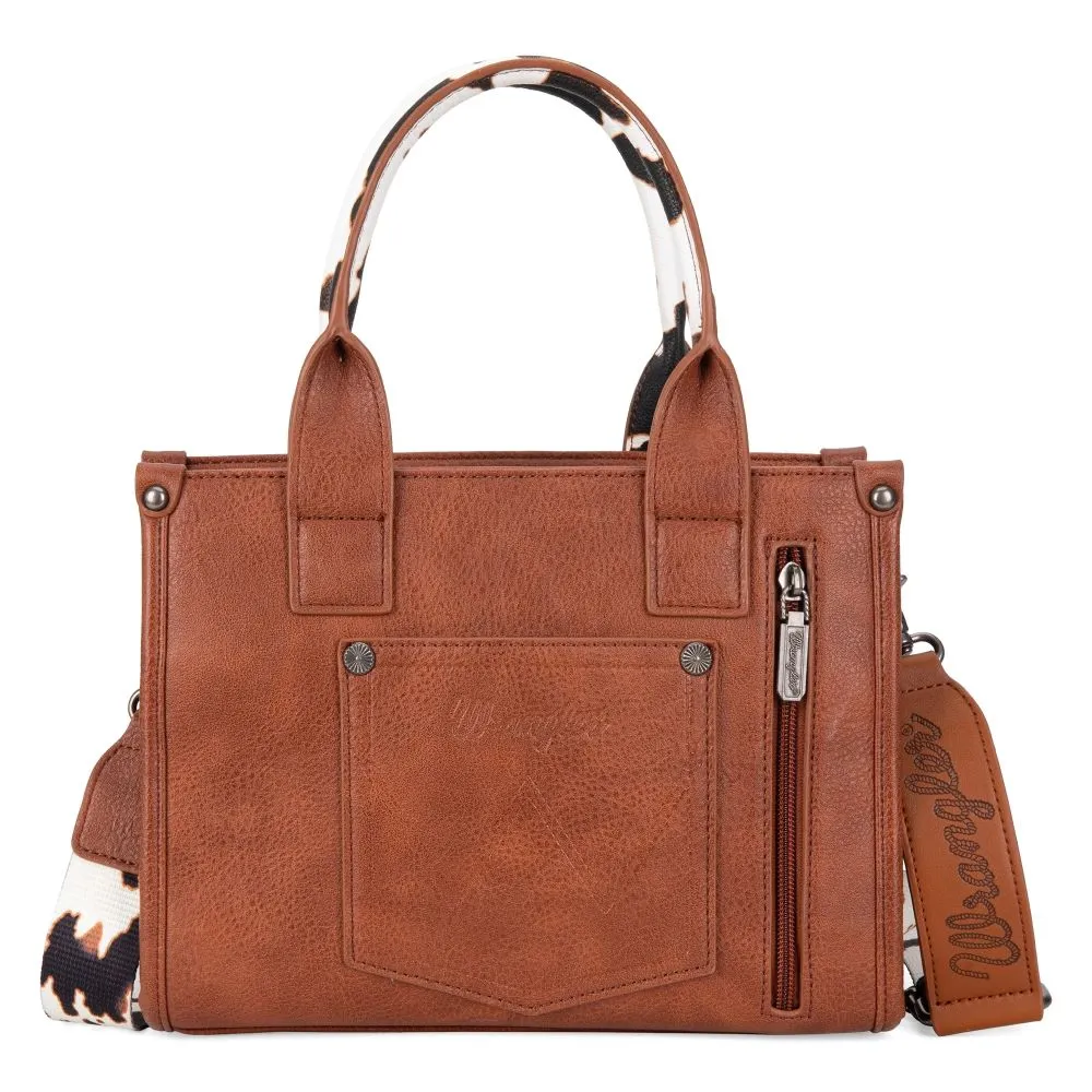 'Montana West' Wrangler Cow Print Concealed Carry Tote / Crossbody - Brown