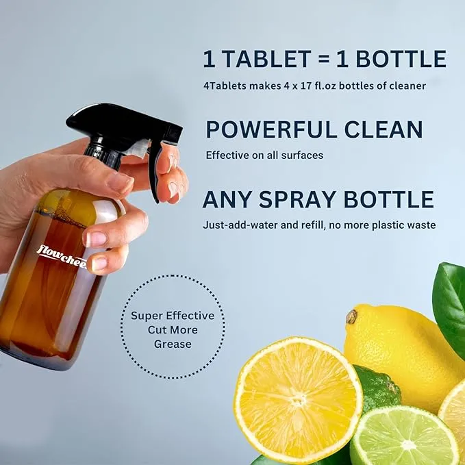 Multi-Surface Cleaner Kits-2 Pack Reusable Spray Bottles and 4 Pack All Purpose Cleaner Refills Tablet, 4 x 16.9 Fl oz Bottles of Spray Cleaner- Household&Kitchen Cleaning-Lemon and Lavender Scent