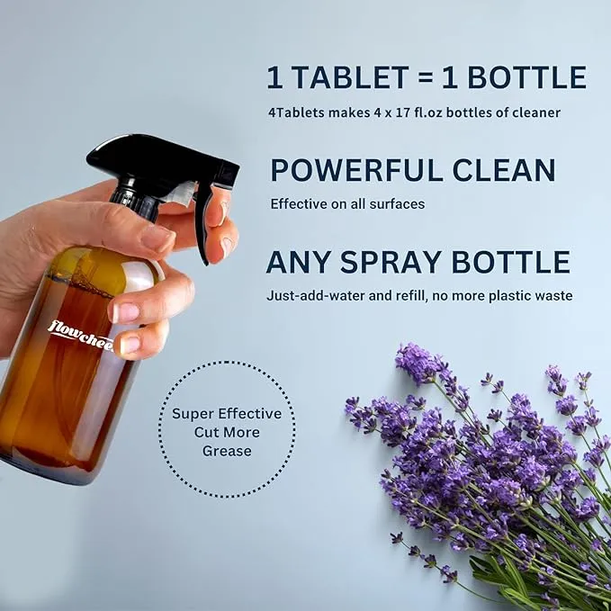 Multi-Surface Cleaner Kits-2 Pack Reusable Spray Bottles and 4 Pack All Purpose Cleaner Refills Tablet, 4 x 16.9 Fl oz Bottles of Spray Cleaner- Household&Kitchen Cleaning-Lemon and Lavender Scent