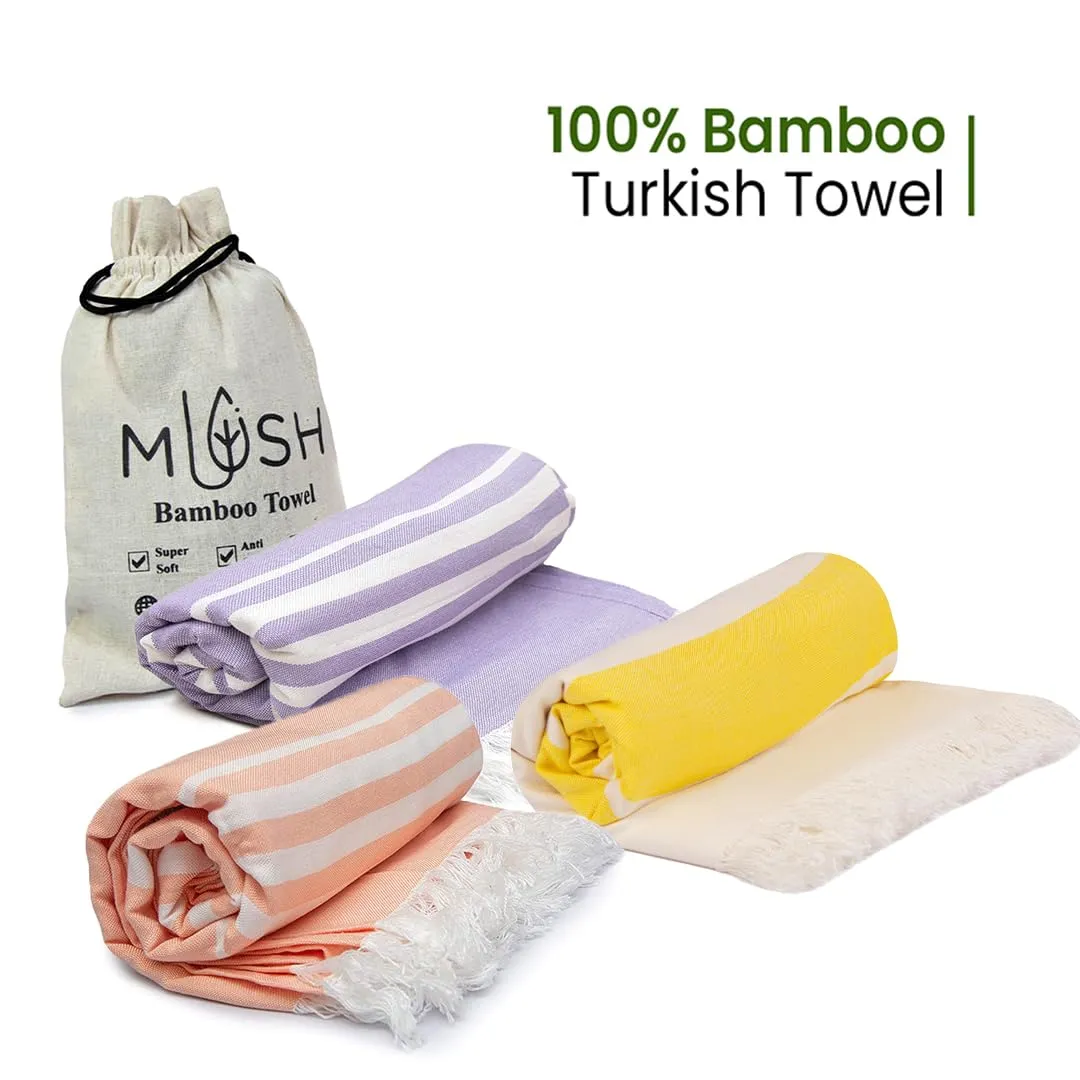 Mush Bamboo Turkish Towel | 100% Bamboo |Ultra Soft, Absorbent & Quick Dry Towel for Bath, Beach, Pool, Travel, Spa and Yoga | 29 x 59 Inches (Yellow - Lavender - Peach)