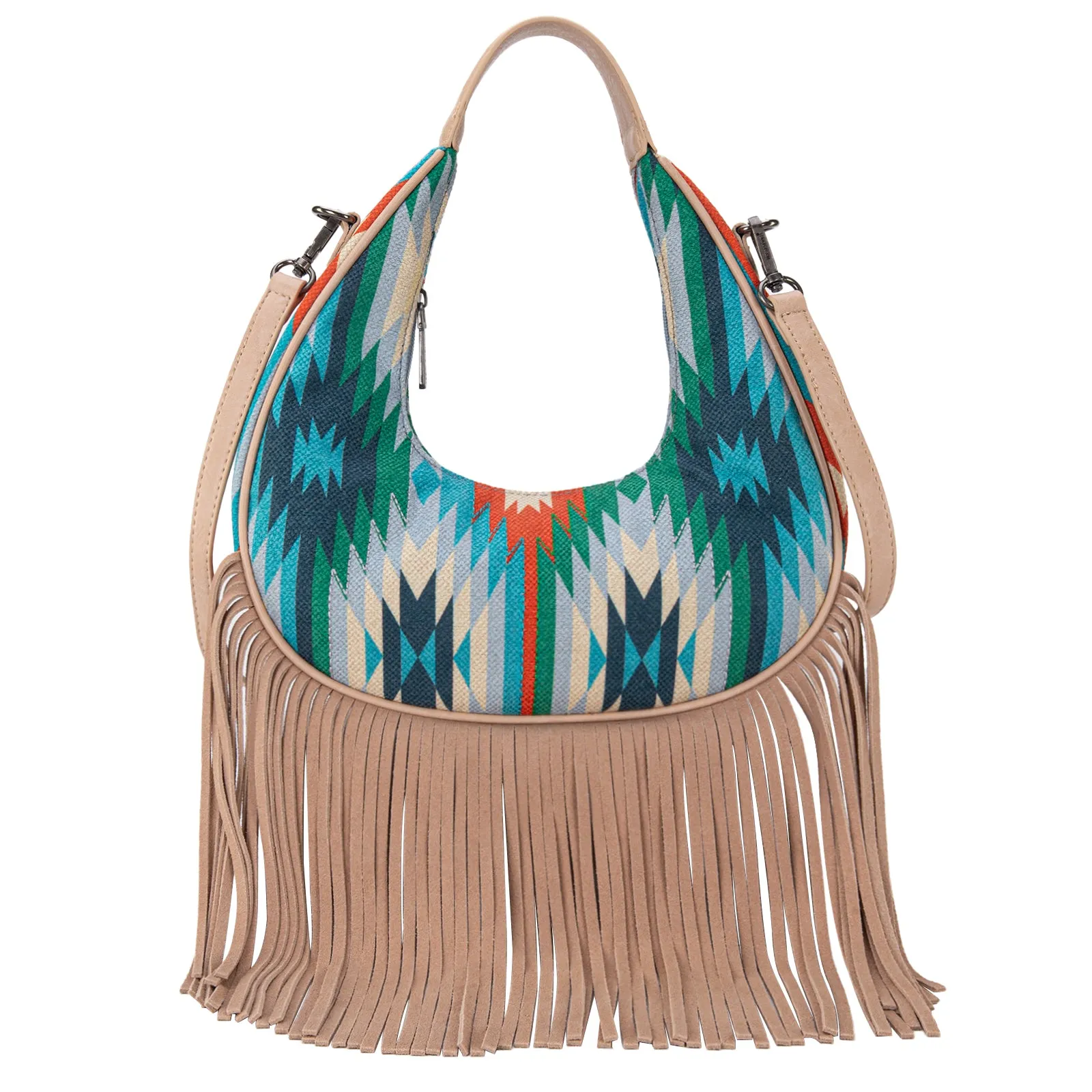 MW1285-8366  Montana West Aztec Fringe Crescent Crossbody Bag - Turquoise