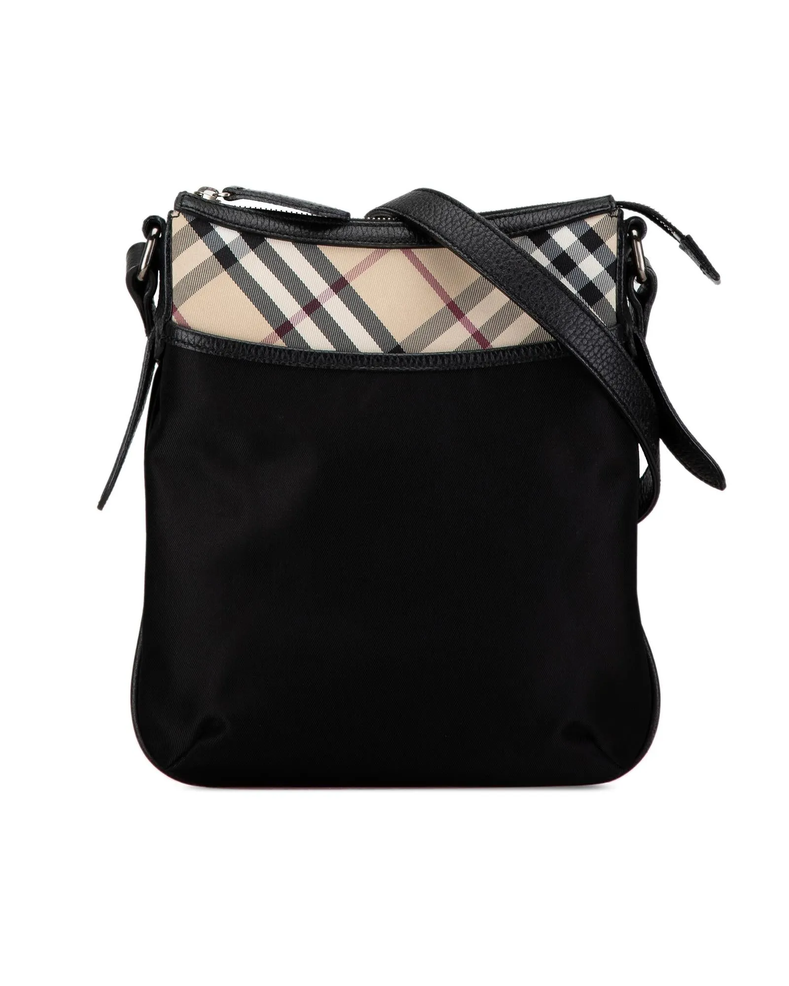 Nylon Crossbody Bag with Adjustable Leather Strap and Front Slip Pocket