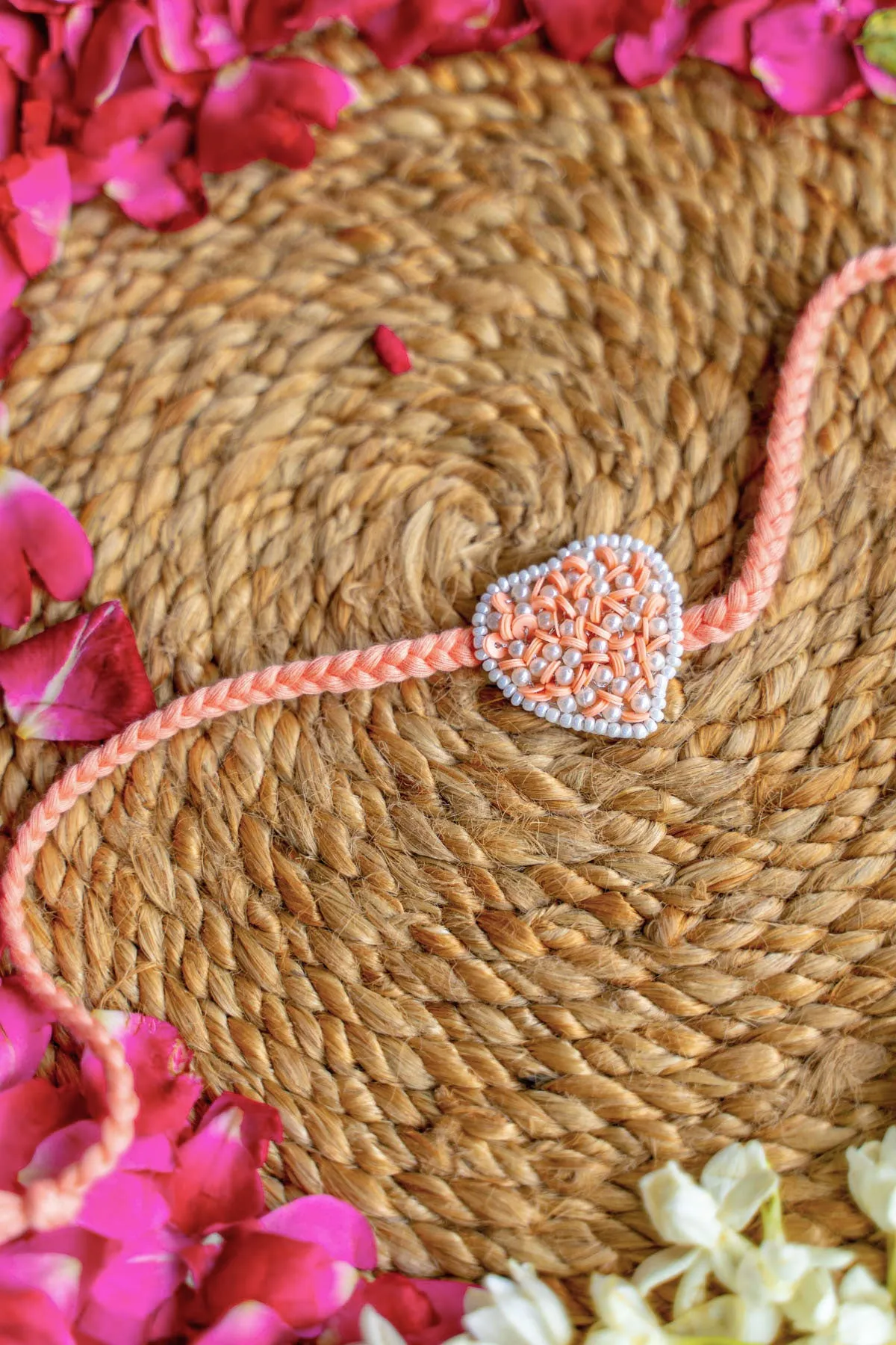 Peach Love Knot Embroidered Rakhi