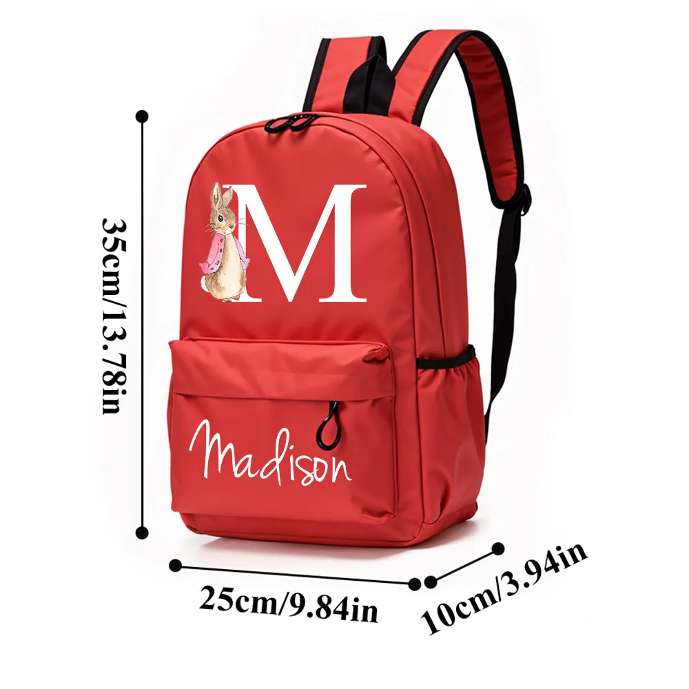 Personalised Name Initial Backpack with Rabbit Design Girls Boys Kids School Bag Back to School Gifts