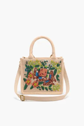 Petite Tote with Embellished Crossbody Strap-Beige