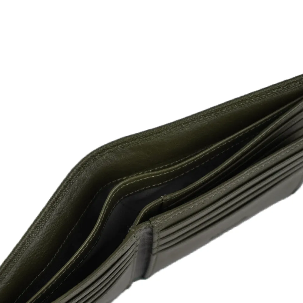 Picard Saffiano Men's Leather Bifold Wallet with Centre Flap (Military Green)