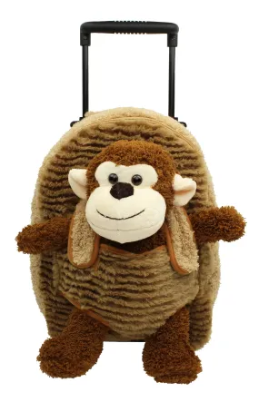 Popatu Kid's Brown Monkey Rolling Backpack with Removable Plush