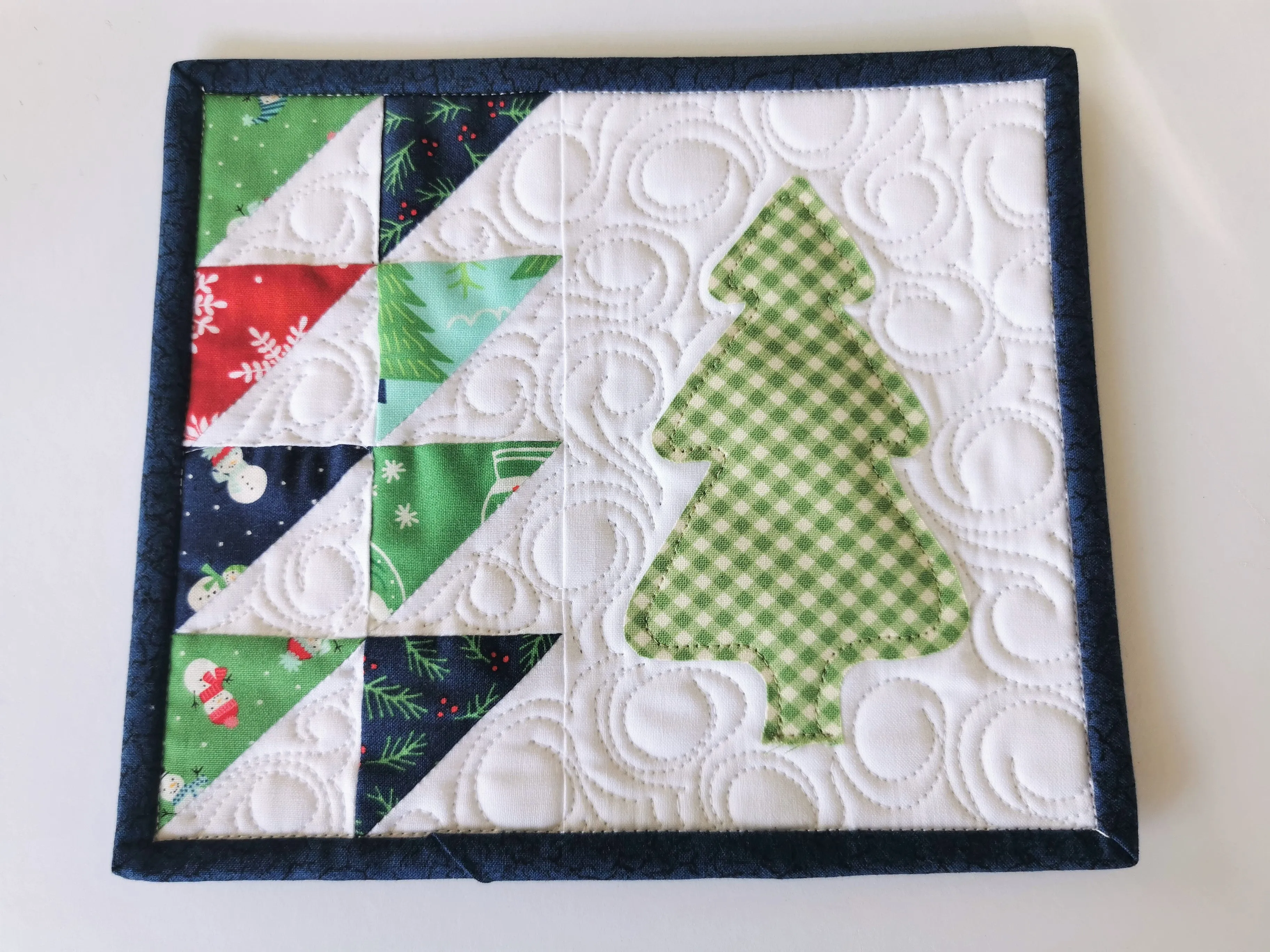 Quilted Mug Rug, Mini Tree Quilt, Christmas Coaster