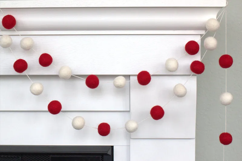 Red & White Felt Ball Garland- Christmas, Valentine's