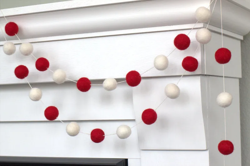 Red & White Felt Ball Garland- Christmas, Valentine's