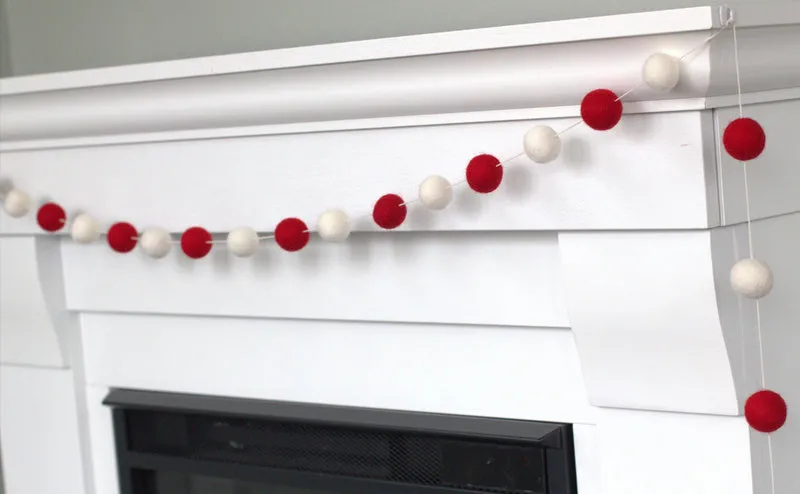 Red & White Felt Ball Garland- Christmas, Valentine's