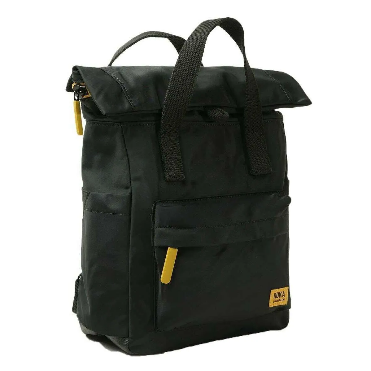 Roka Canfield B Small All Black Recycled Nylon Backpack - Black/Corn Yellow