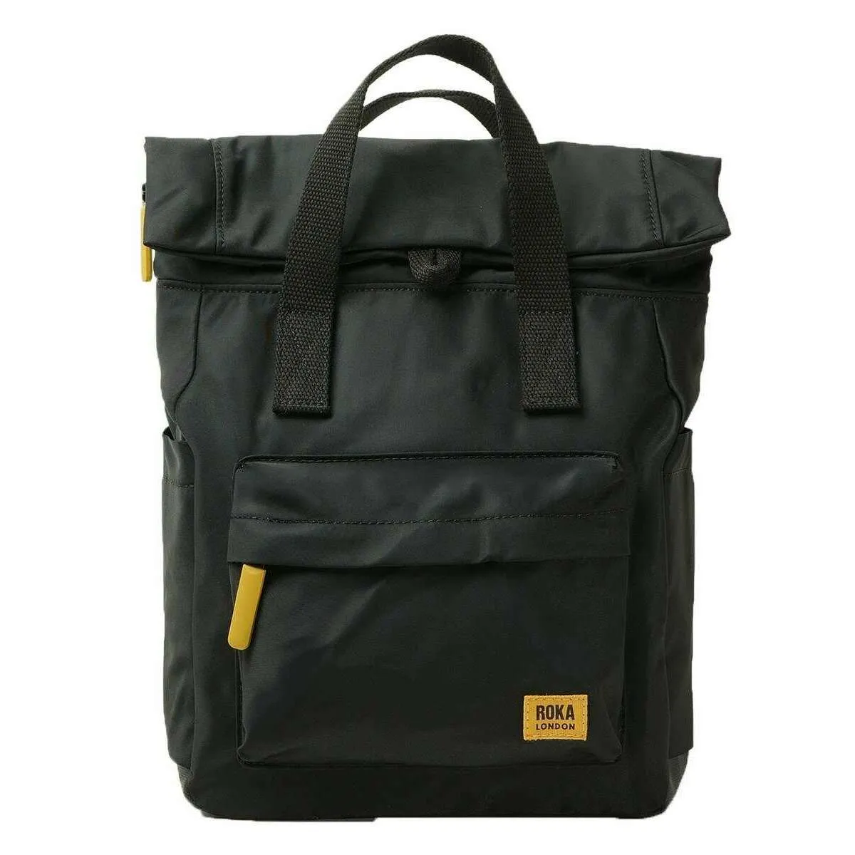 Roka Canfield B Small All Black Recycled Nylon Backpack - Black/Corn Yellow