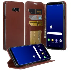 Samsung Galaxy S8 Plus Case, Wrist Strap Pu Leather Magnetic Fold[Kickstand] Wallet Case with ID & Credit Card Slots for Galaxy S8 Plus, SM-G955 - Brown