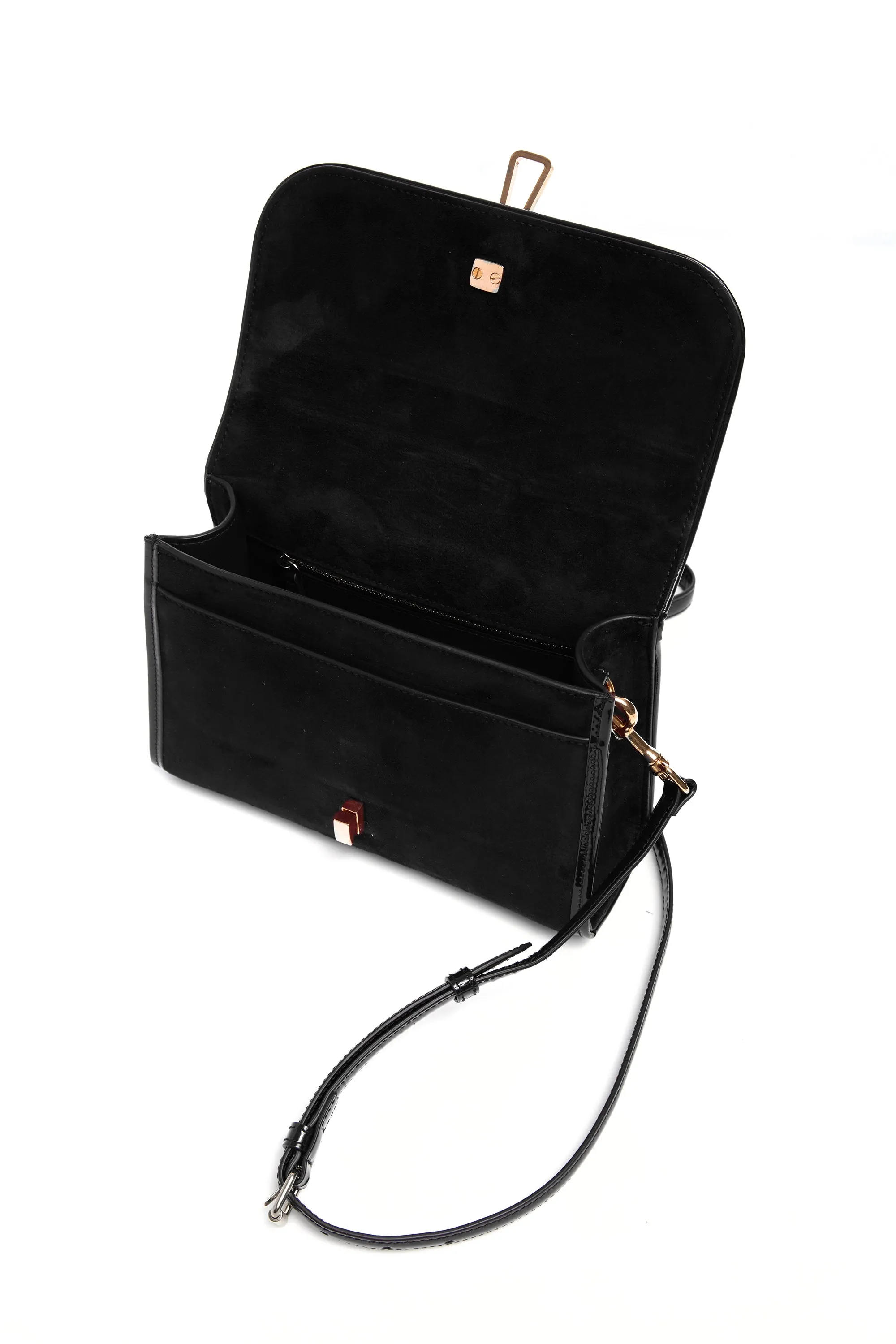 Small Leonora Flap Bag in Black Suede