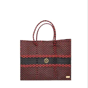 SMALL RED BLACK STRIPED TOTE BAG